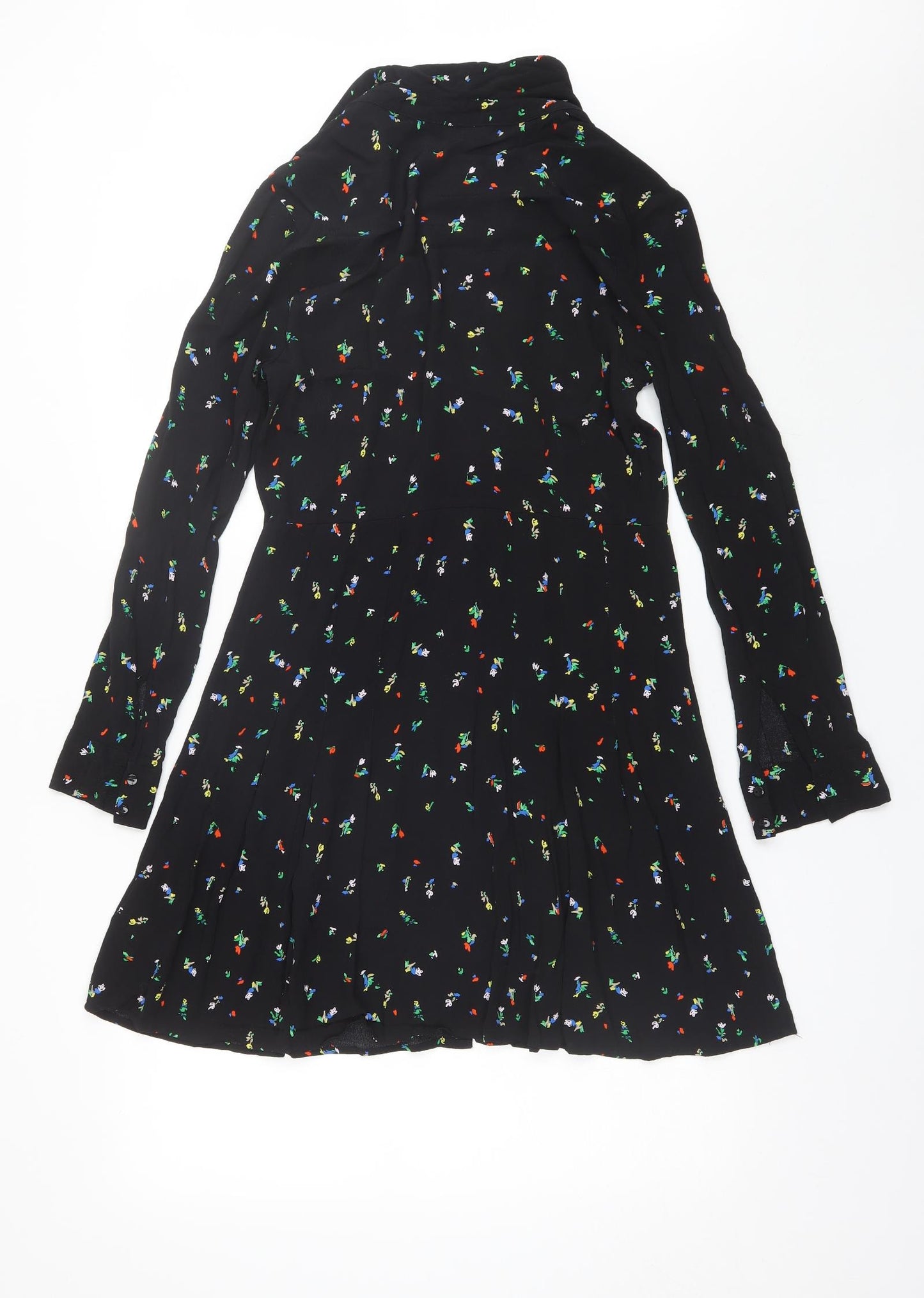 Paris Atelier Womens Black Floral Viscose Shift  Size 8  Collared