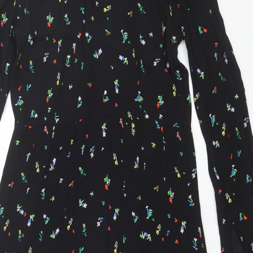 Paris Atelier Womens Black Floral Viscose Shift  Size 8  Collared