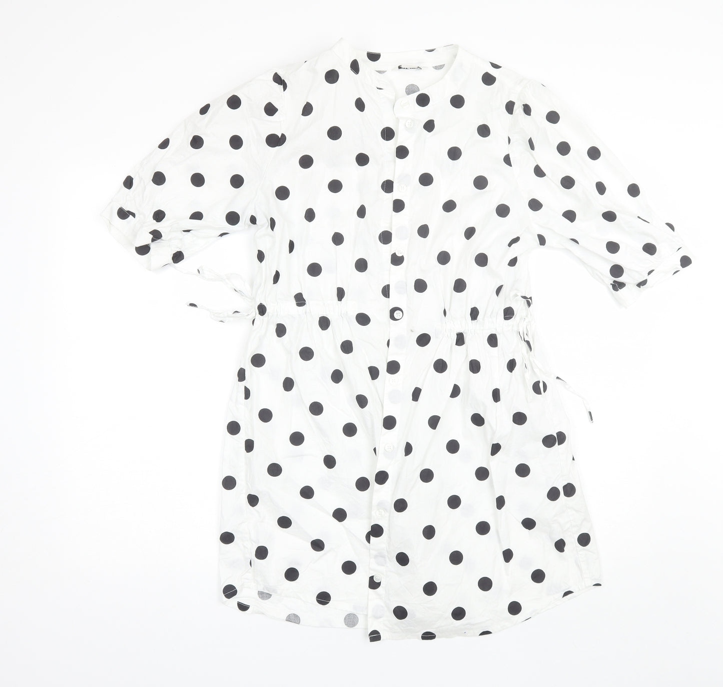 Monkl Womens White Polka Dot Cotton Shift  Size S  Round Neck