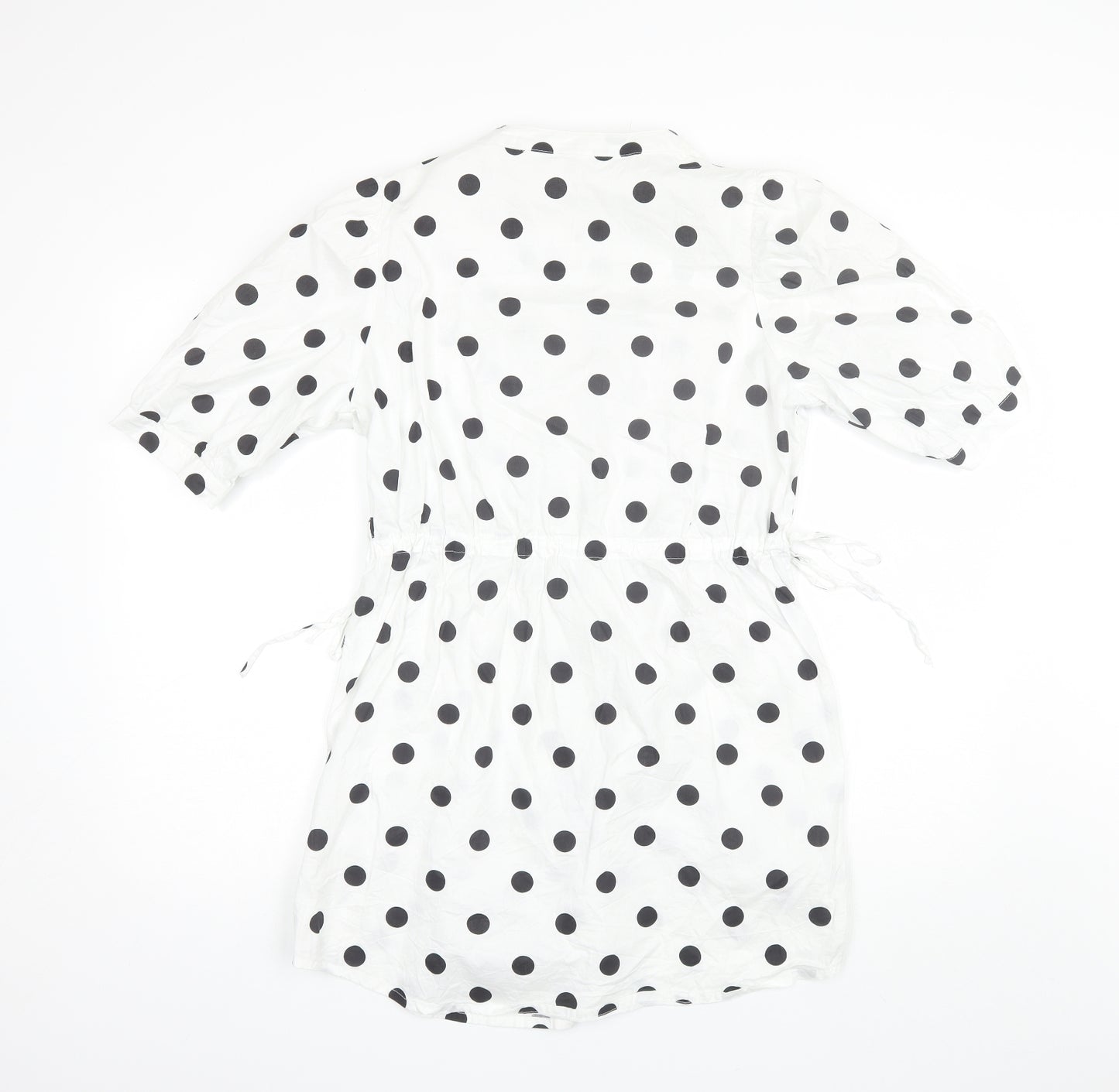 Monkl Womens White Polka Dot Cotton Shift  Size S  Round Neck