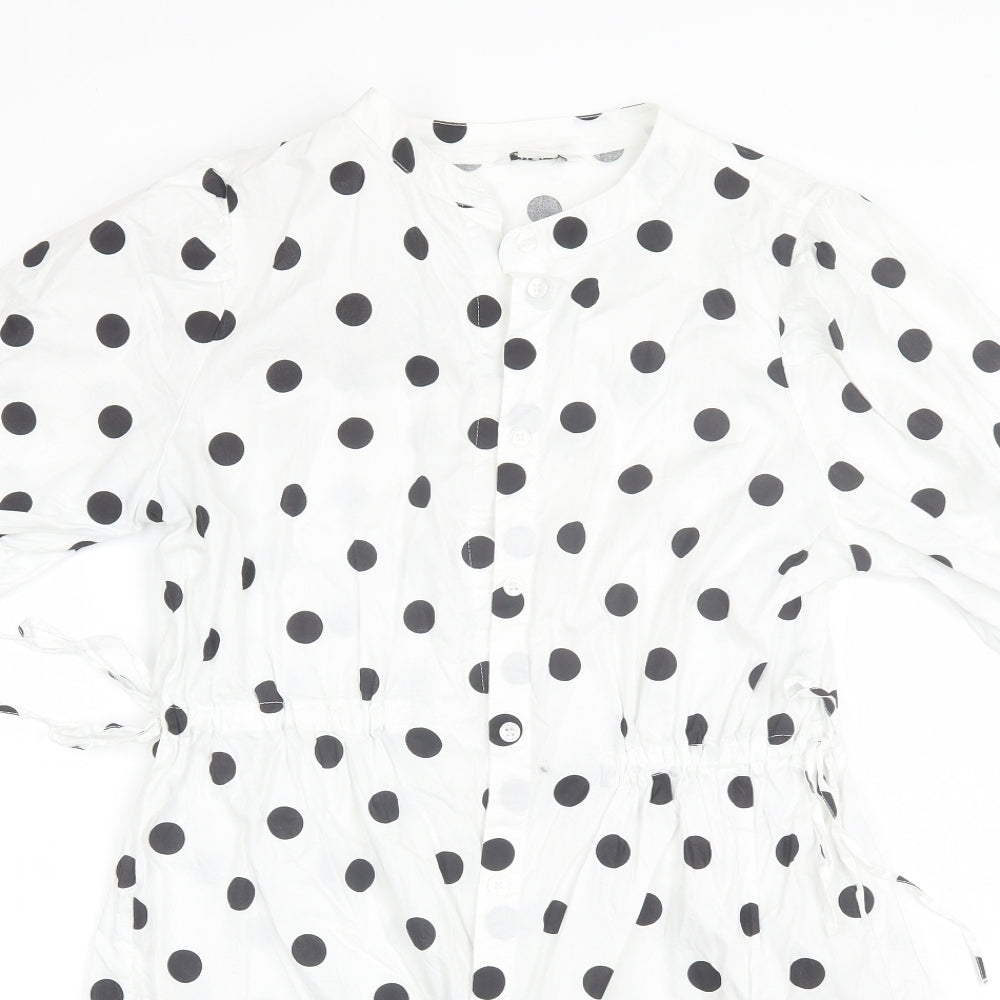 Monkl Womens White Polka Dot Cotton Shift  Size S  Round Neck