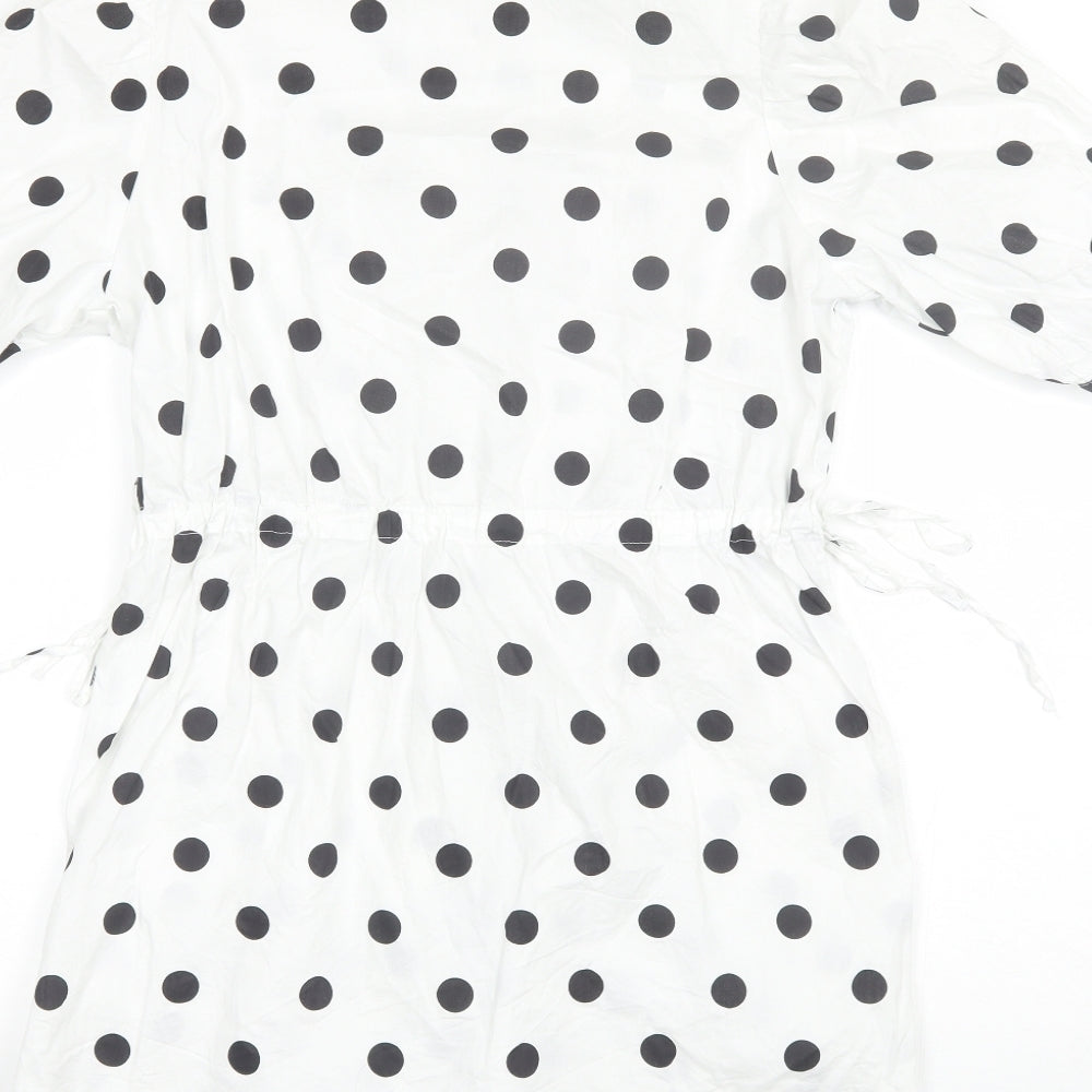 Monkl Womens White Polka Dot Cotton Shift  Size S  Round Neck