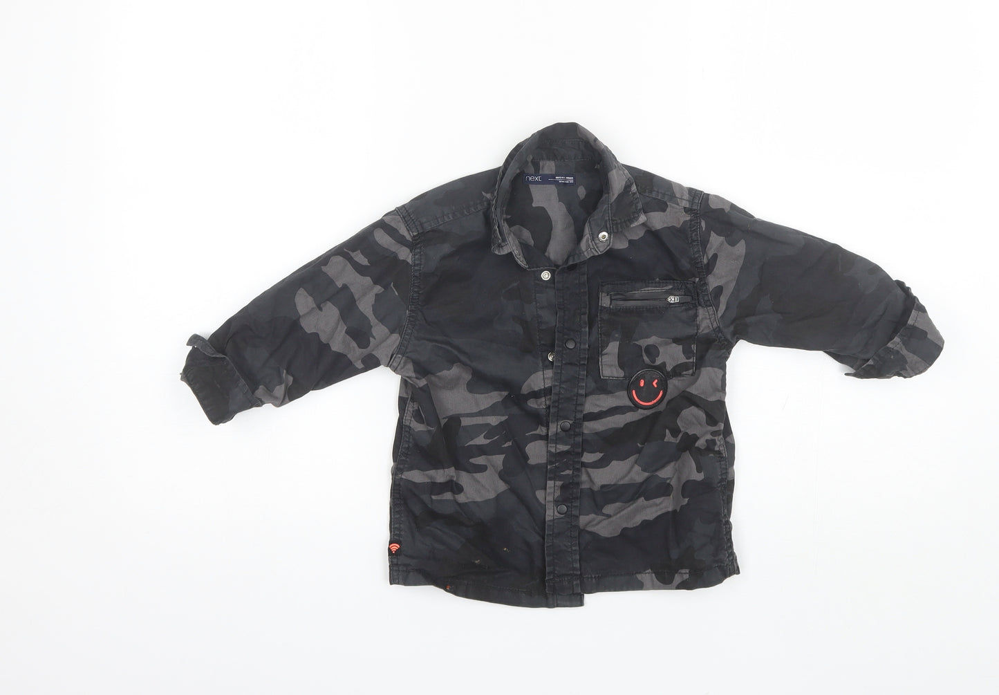 NEXT Boys Black Camouflage Cotton Basic Button-Up Size 3 Years Collared
