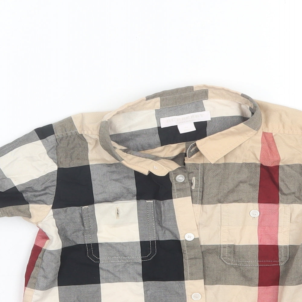 Burberry Boys Black Plaid Cotton Basic Button-Up Size 3 Years Collared