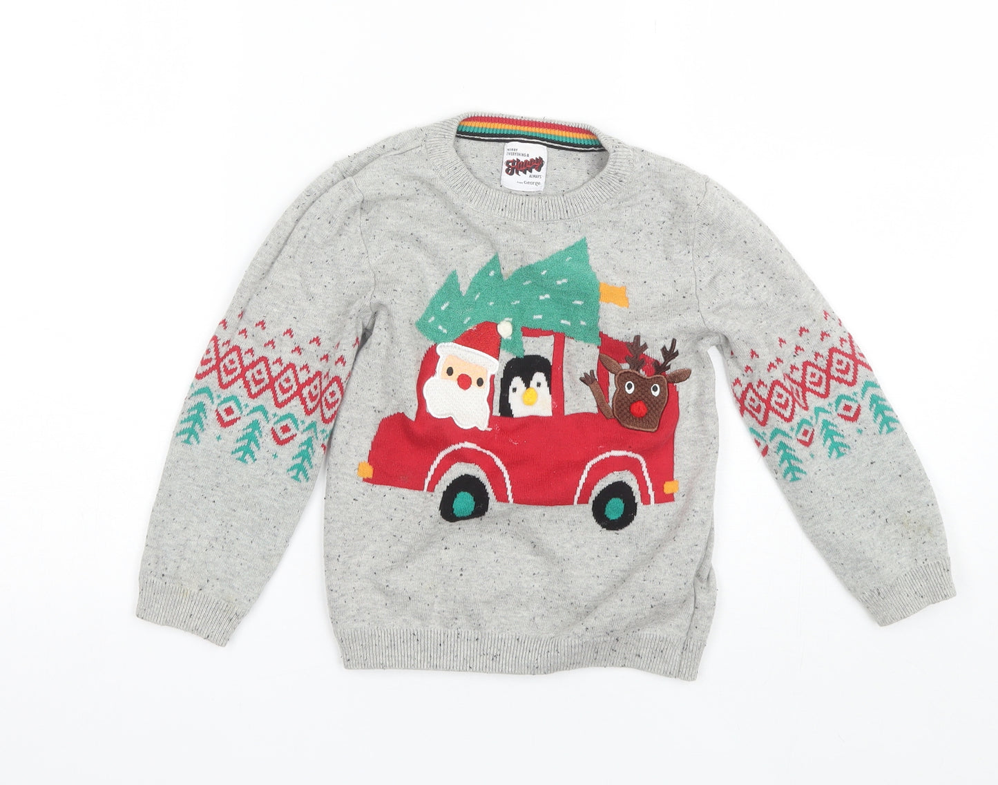 George Boys Grey Round Neck  Cotton Pullover Jumper Size 4-5 Years   - Christmas jumper