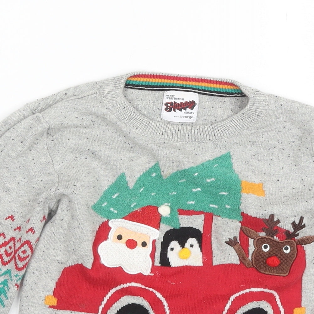 George Boys Grey Round Neck  Cotton Pullover Jumper Size 4-5 Years   - Christmas jumper