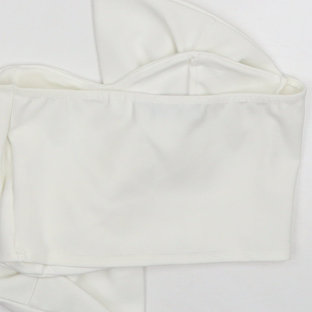 PRETTYLITTLETHING Womens White  Polyester Cropped Tank Size 6 Off the Shoulder