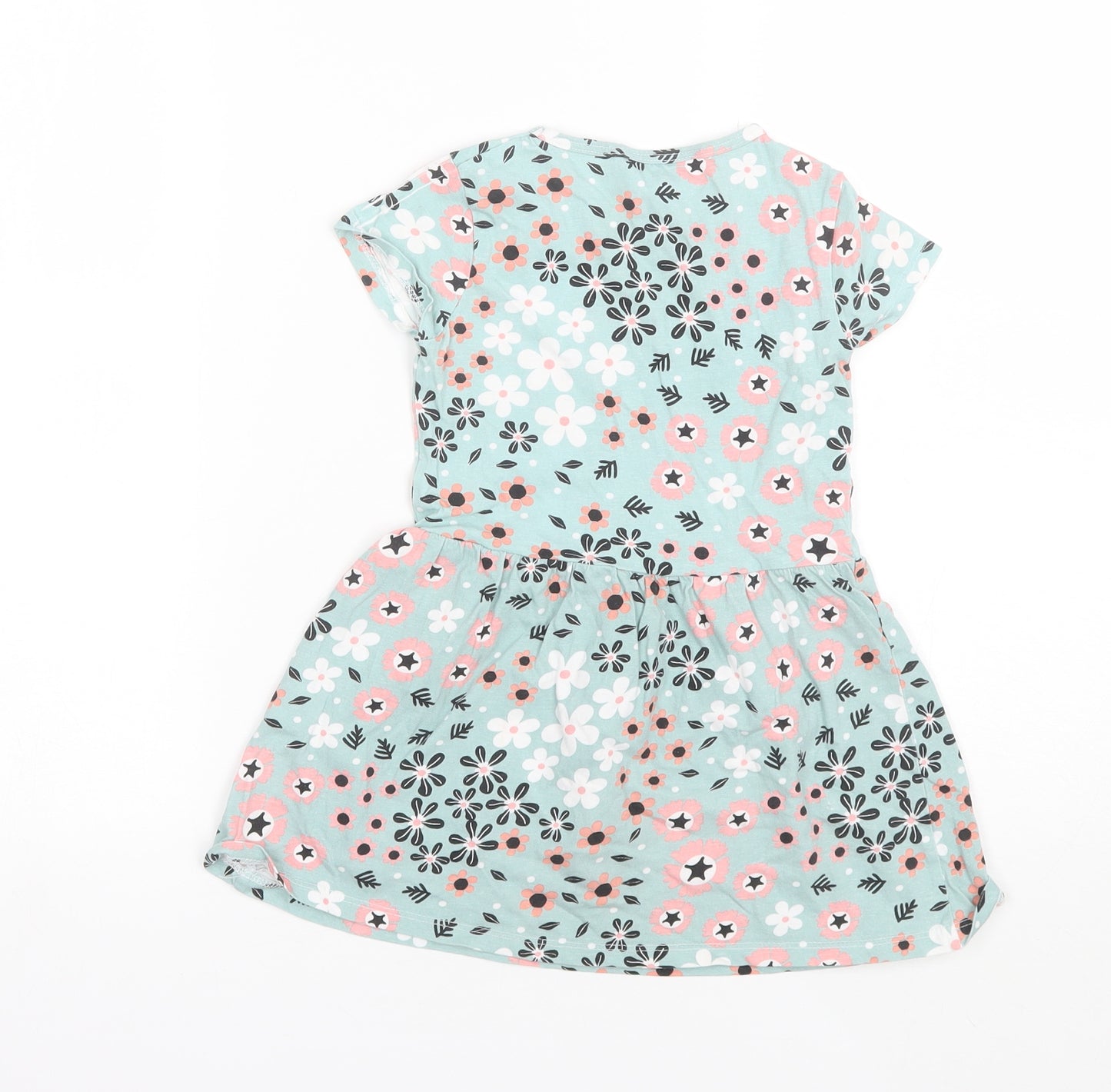 Pep & Co Girls Blue Floral Cotton Shift  Size 3-4 Years  Round Neck