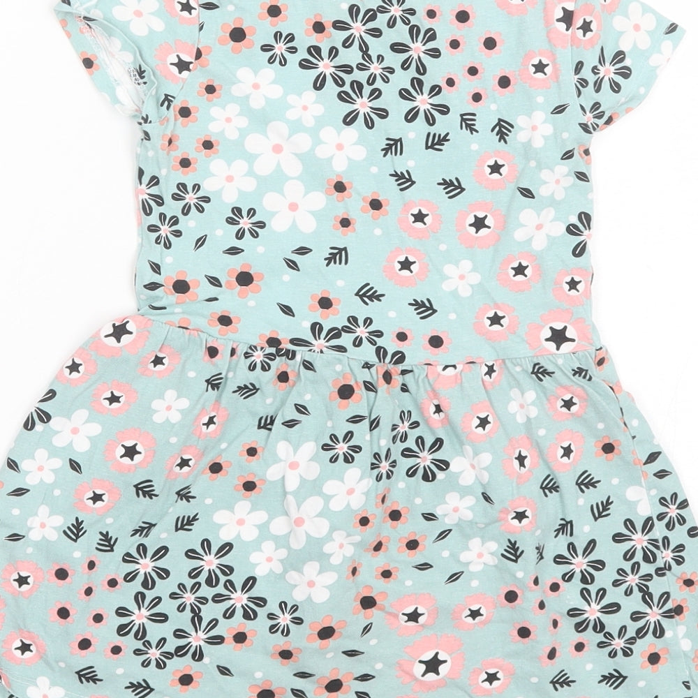 Pep & Co Girls Blue Floral Cotton Shift  Size 3-4 Years  Round Neck