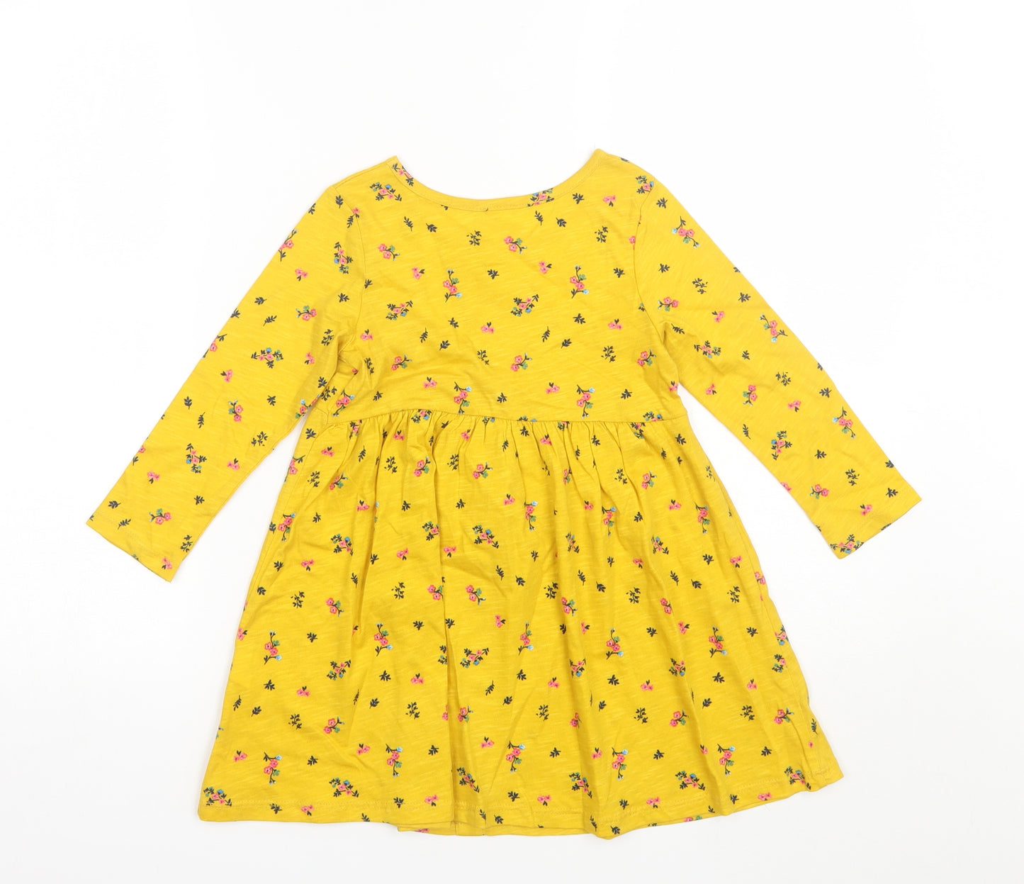Matalan Girls Yellow Floral Cotton Shift  Size 2-3 Years  Round Neck