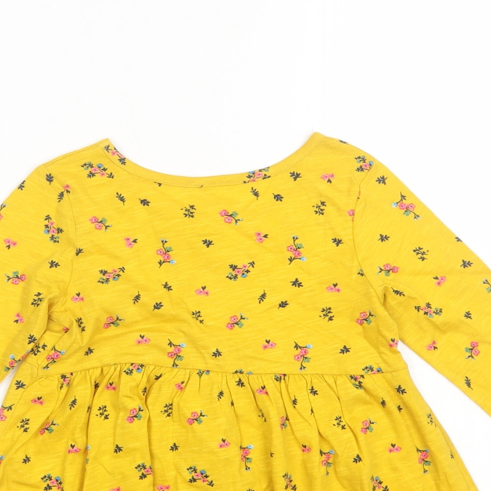 Matalan Girls Yellow Floral Cotton Shift  Size 2-3 Years  Round Neck