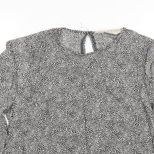 Primark Womens Black Animal Print Viscose Basic Blouse Size 10 Round Neck