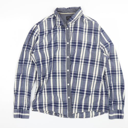 ACW85 Mens Blue Plaid Cotton  Button-Up Size L Collared