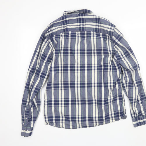 ACW85 Mens Blue Plaid Cotton  Button-Up Size L Collared