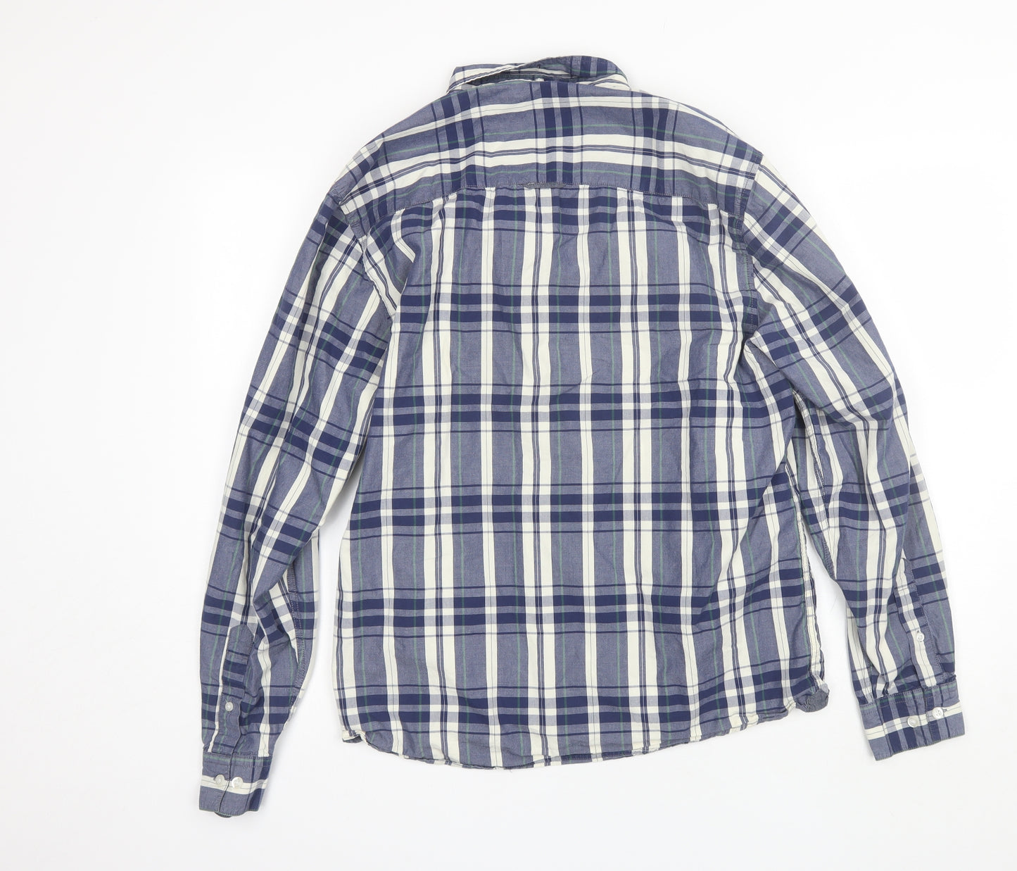 ACW85 Mens Blue Plaid Cotton  Button-Up Size L Collared