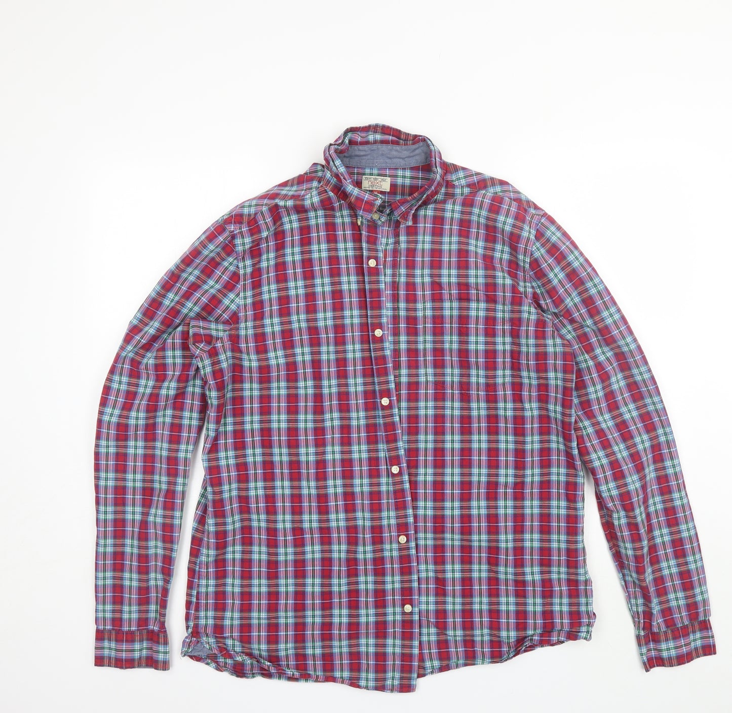 NEXT Mens Red Plaid Cotton  Button-Up Size XL Collared