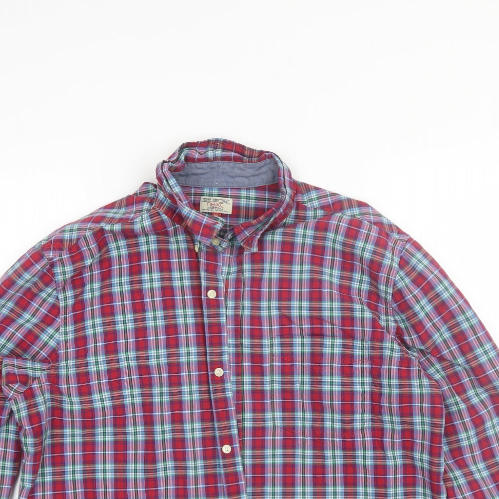 NEXT Mens Red Plaid Cotton  Button-Up Size XL Collared