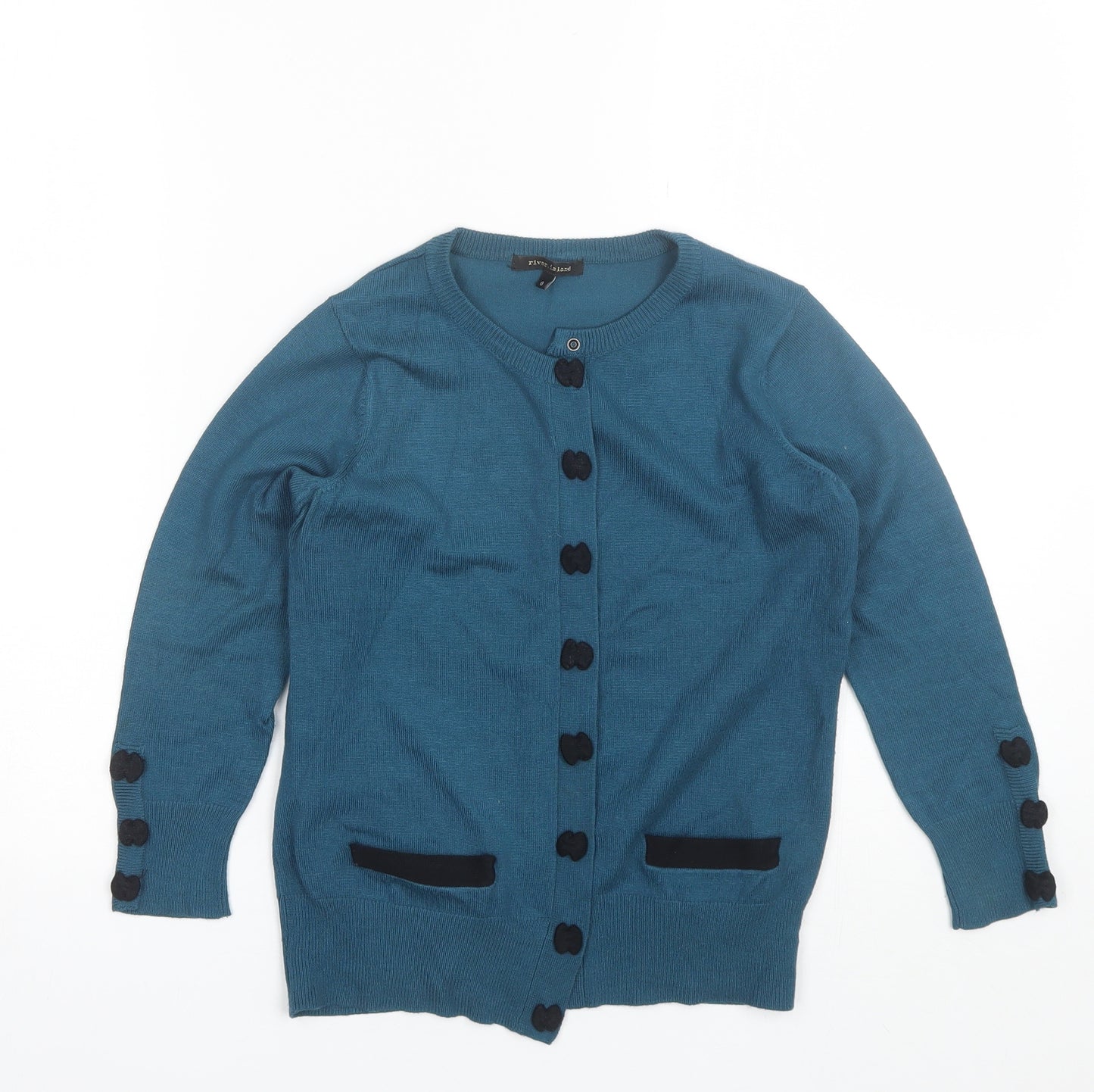 River Island Womens Blue Round Neck  Viscose Cardigan Jumper Size 8