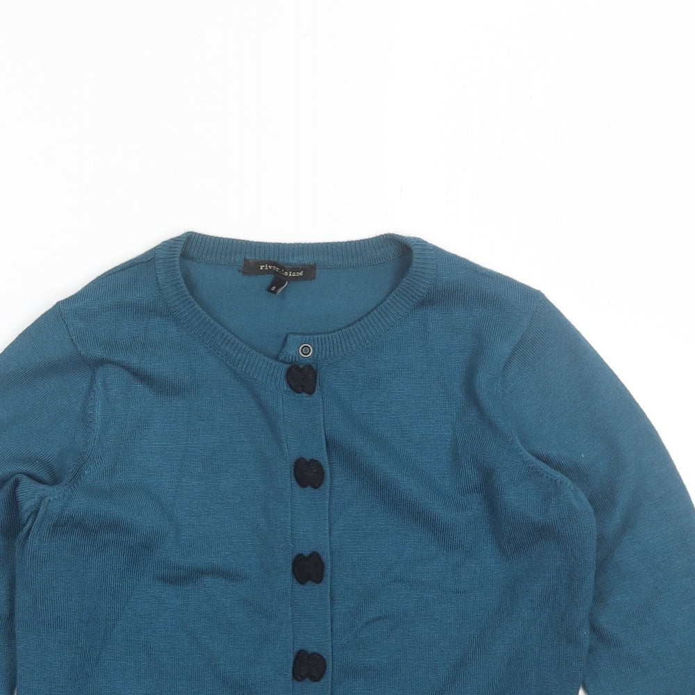 River Island Womens Blue Round Neck  Viscose Cardigan Jumper Size 8