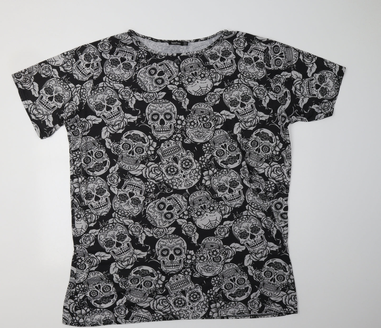 Boohoo Womens Grey Geometric Polyester Tunic T-Shirt Size 26 Crew Neck - Skull Print