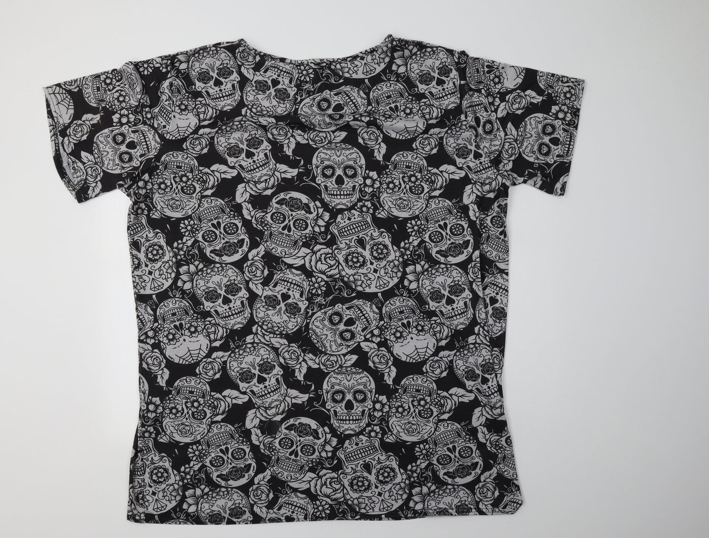 Boohoo Womens Grey Geometric Polyester Tunic T-Shirt Size 26 Crew Neck - Skull Print