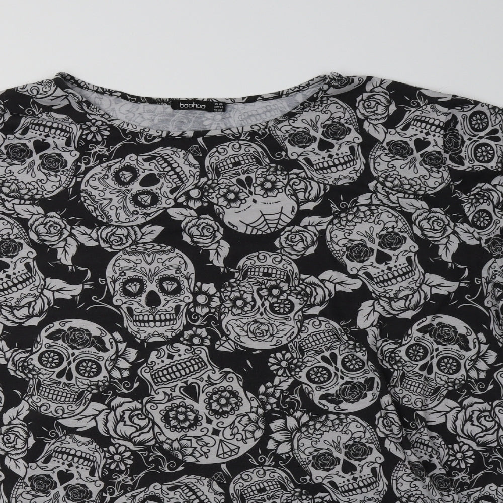 Boohoo Womens Grey Geometric Polyester Tunic T-Shirt Size 26 Crew Neck - Skull Print