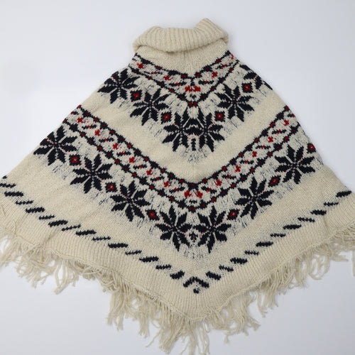 NEXT Womens Beige Fair Isle  Overcoat Poncho Size M