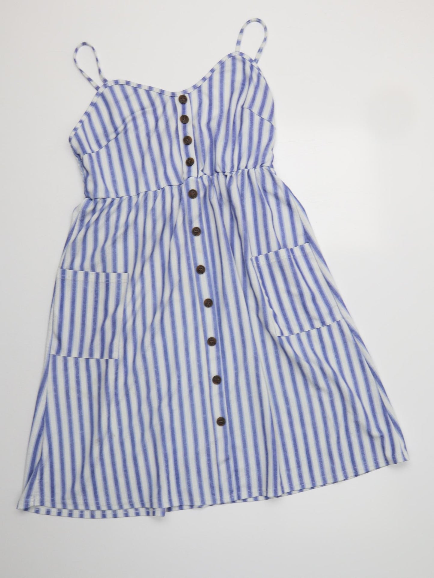 Preworn Womens Blue Striped Polyester Fit & Flare  Size L  V-Neck