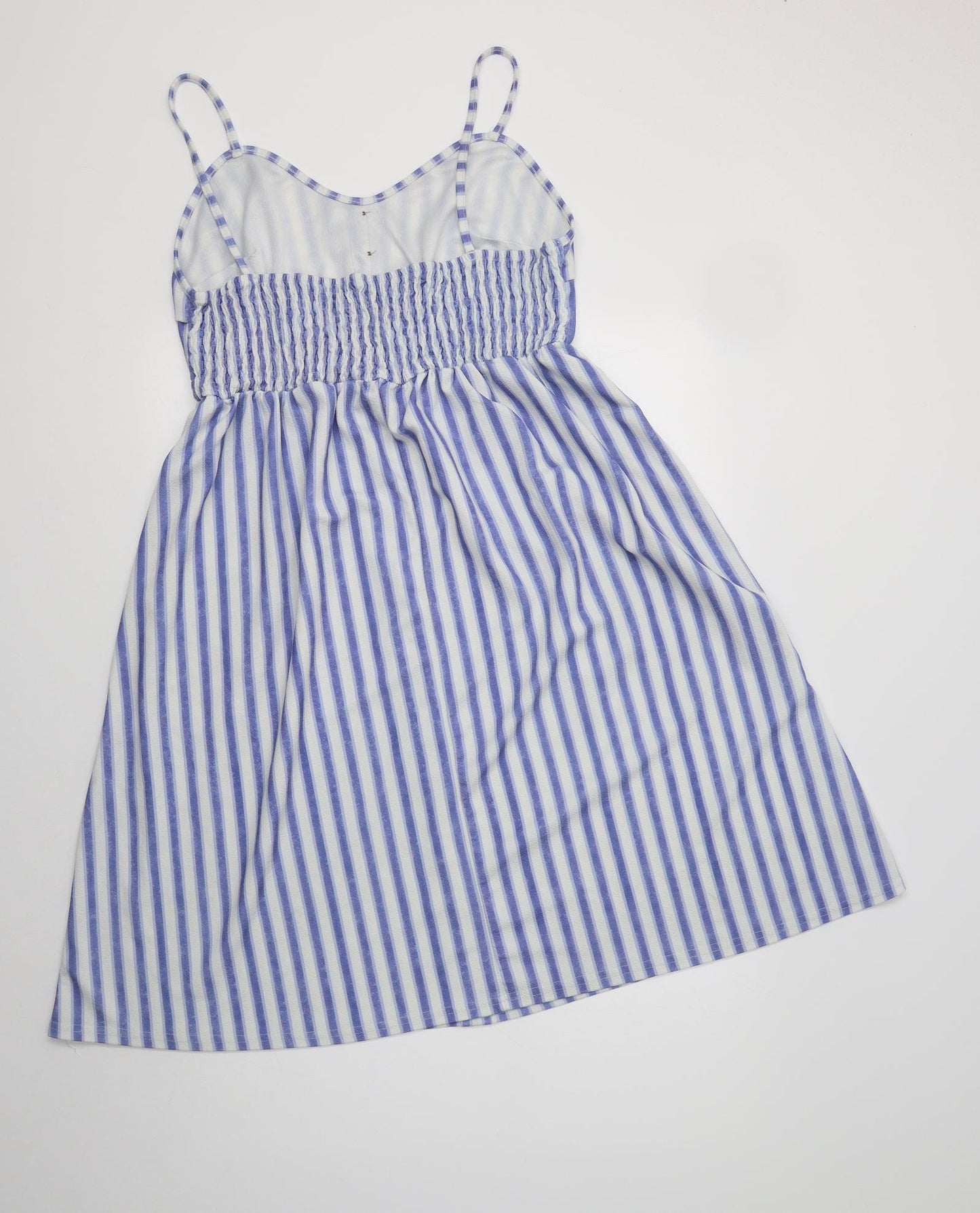 Preworn Womens Blue Striped Polyester Fit & Flare  Size L  V-Neck