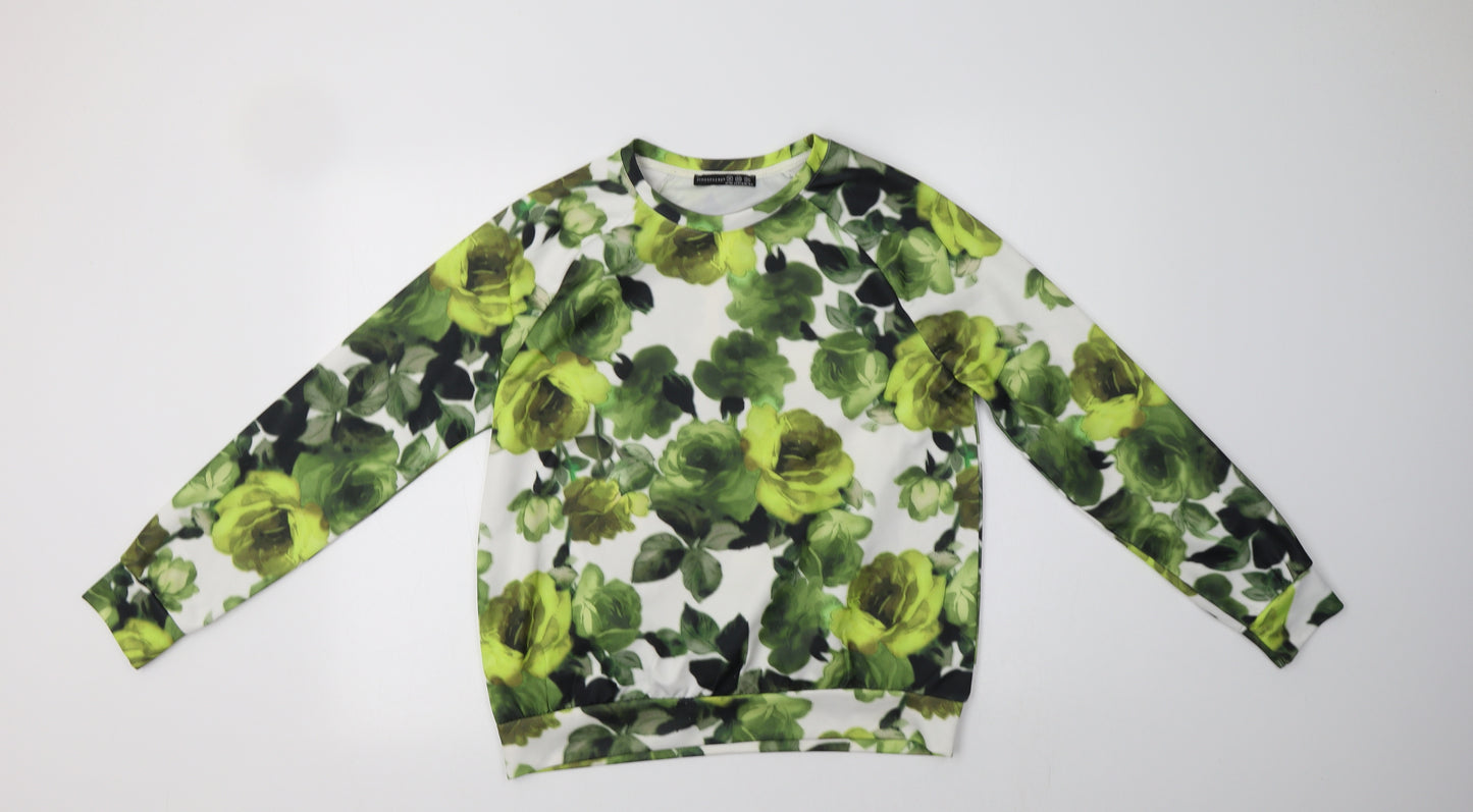 Primark Womens Green Floral Polyester Basic Blouse Size 12 Crew Neck