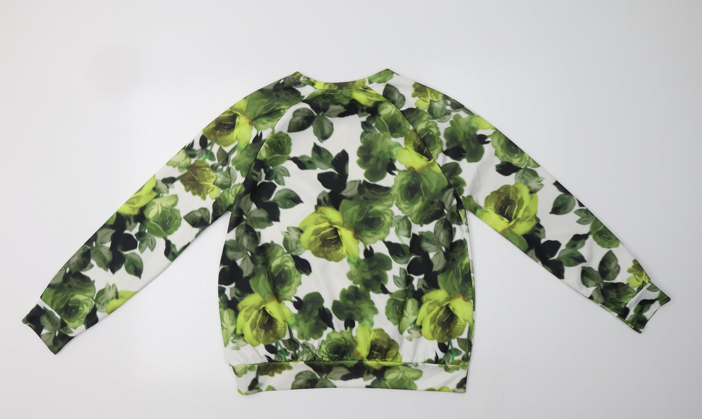 Primark Womens Green Floral Polyester Basic Blouse Size 12 Crew Neck