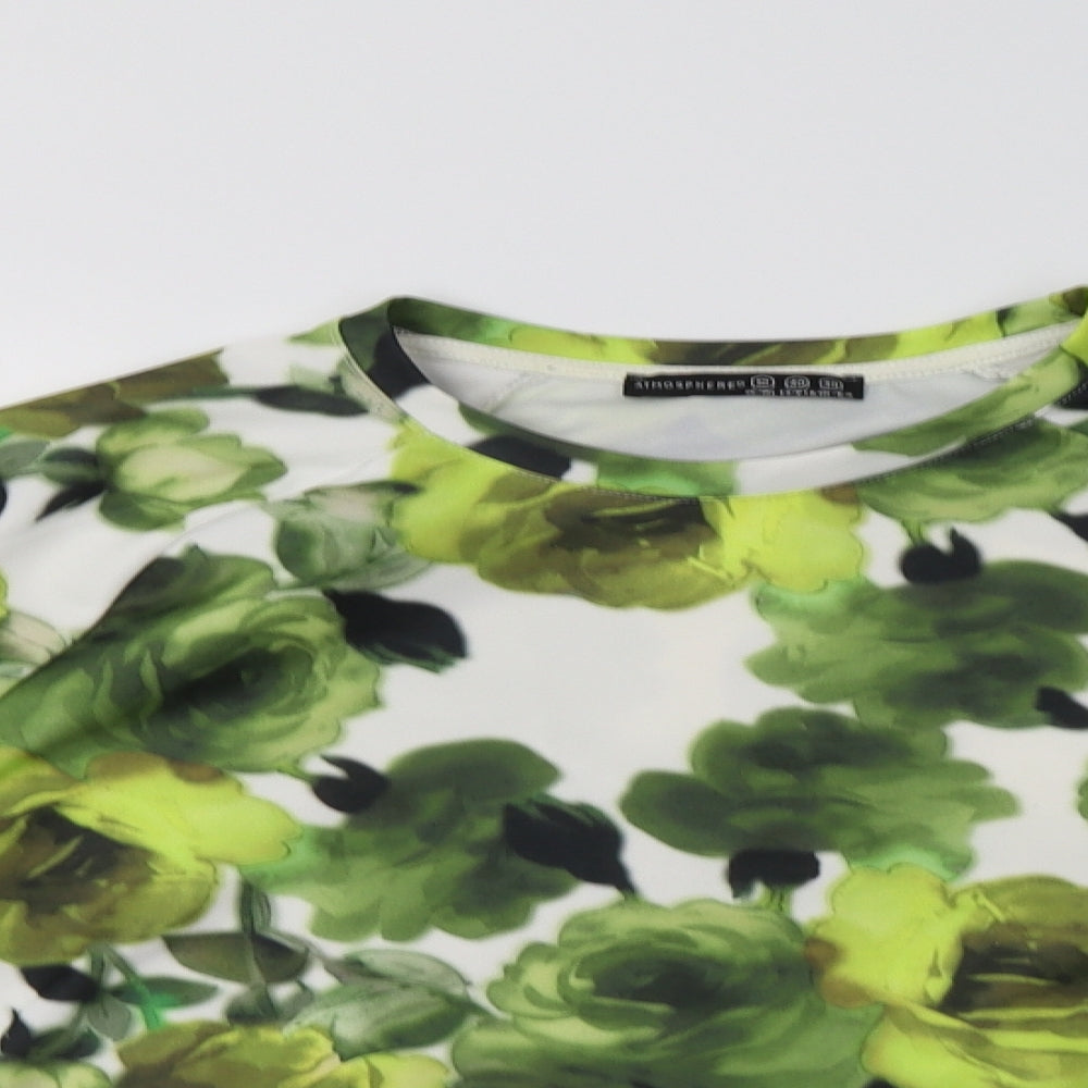 Primark Womens Green Floral Polyester Basic Blouse Size 12 Crew Neck