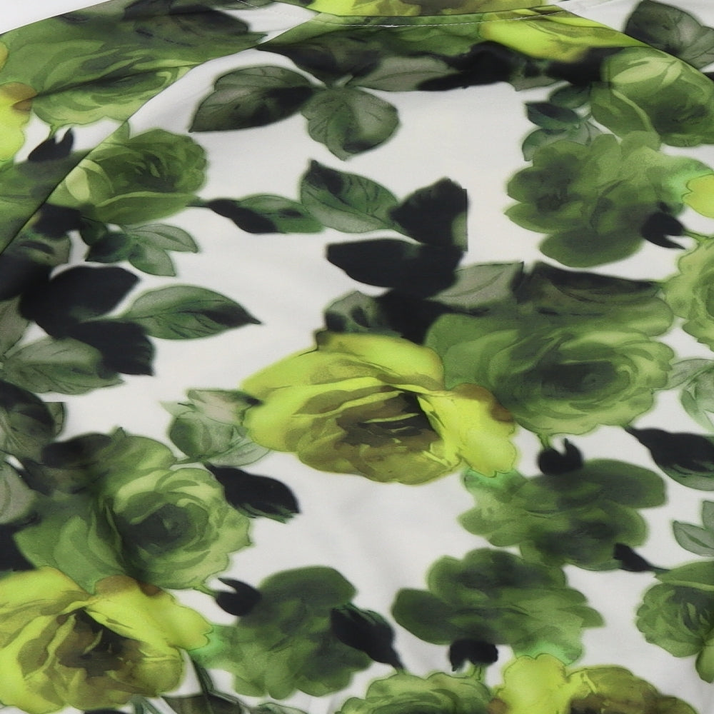 Primark Womens Green Floral Polyester Basic Blouse Size 12 Crew Neck