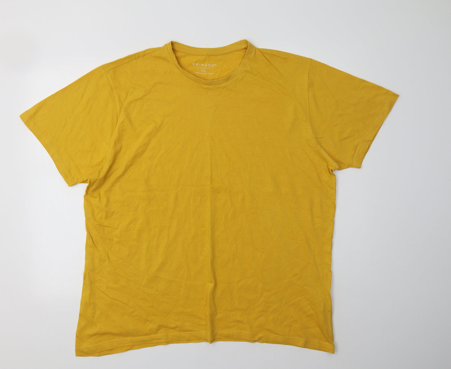 Primark Mens Yellow  Cotton  T-Shirt Size 2XL Crew Neck