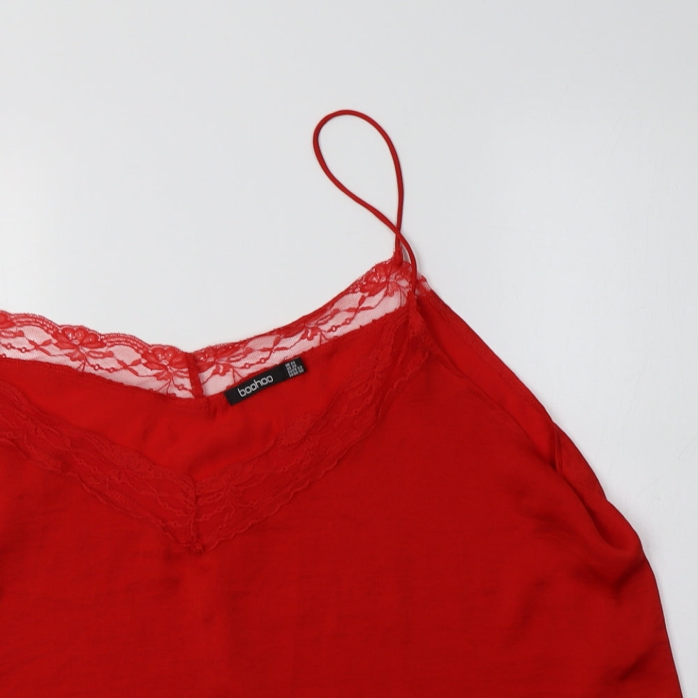 Boohoo Womens Red  Polyester Cami Pyjama Set Size 24   - Lace Detail