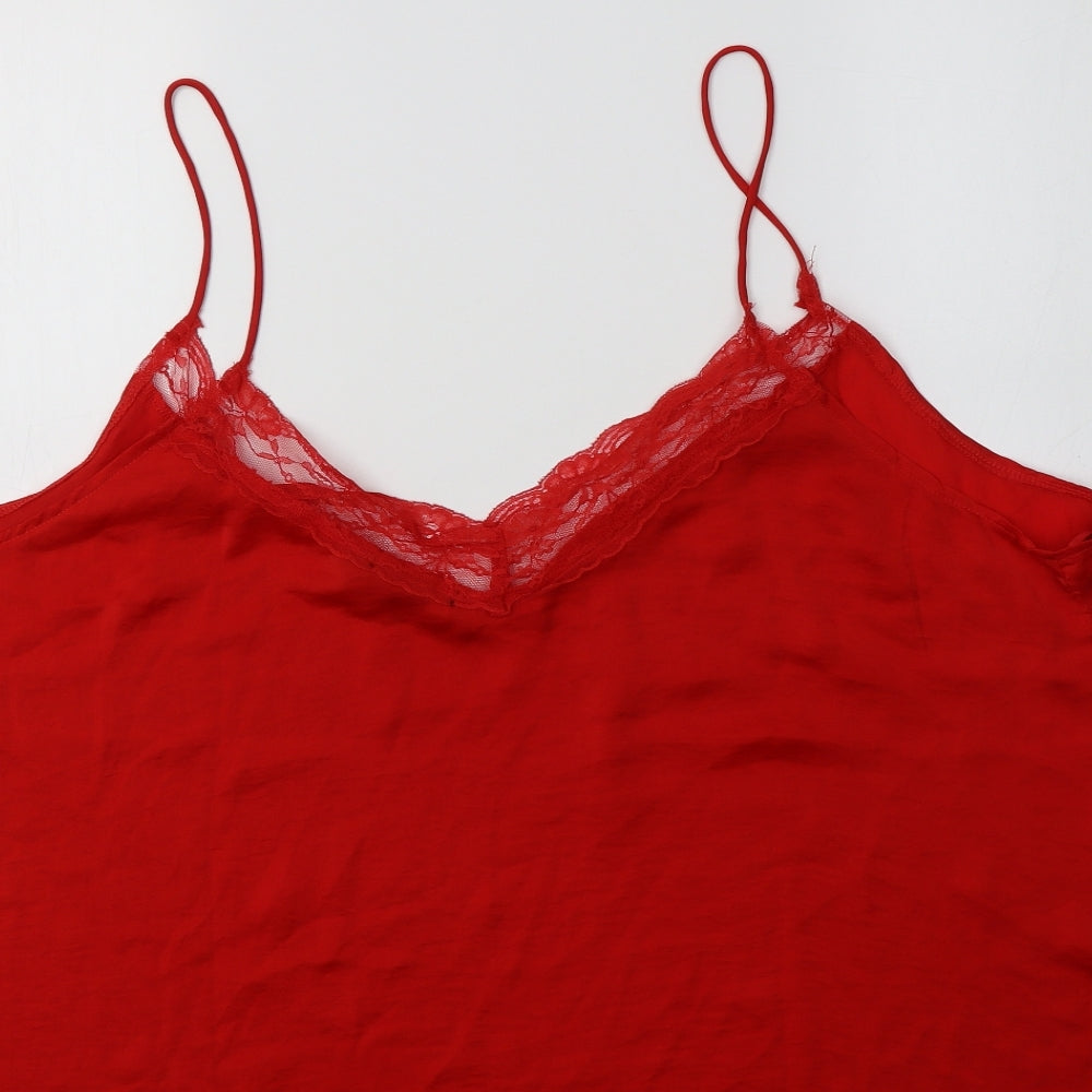 Boohoo Womens Red  Polyester Cami Pyjama Set Size 24   - Lace Detail
