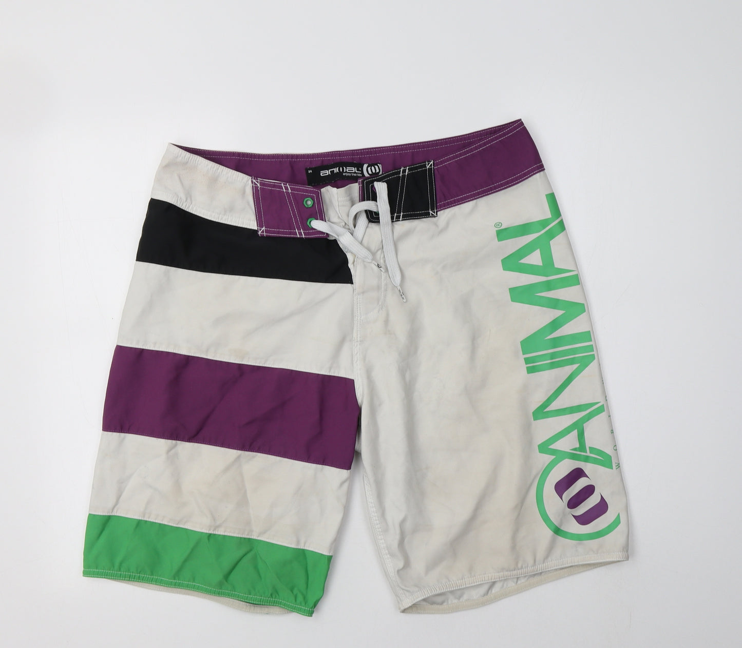 Animal Mens Multicoloured Striped Polyester Bermuda Shorts Size 34 L12 in Regular
