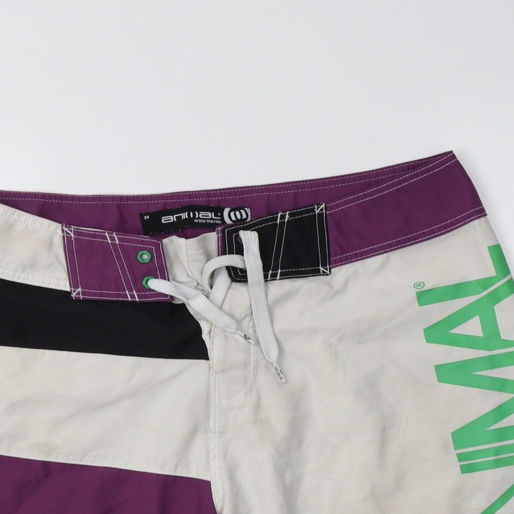 Animal Mens Multicoloured Striped Polyester Bermuda Shorts Size 34 L12 in Regular