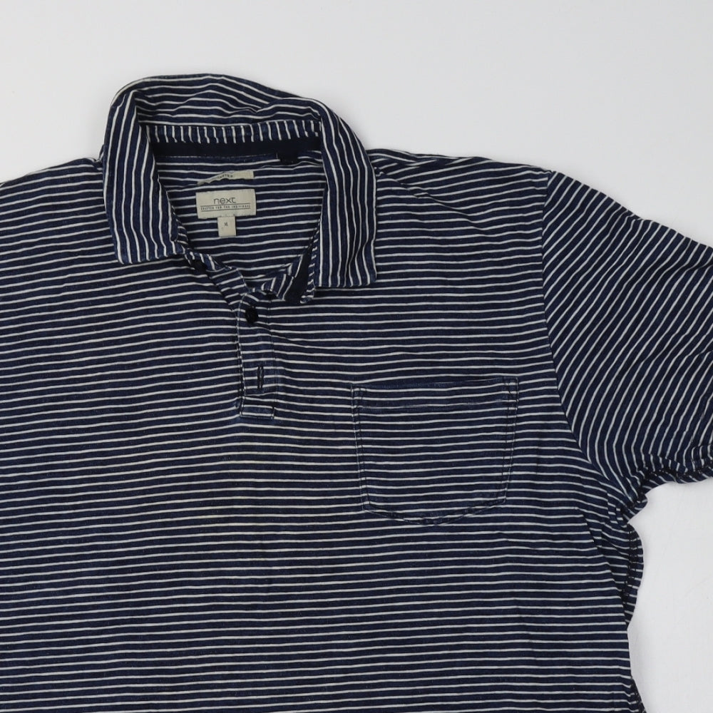 NEXT Mens Blue Striped Cotton  Polo Size XL Collared