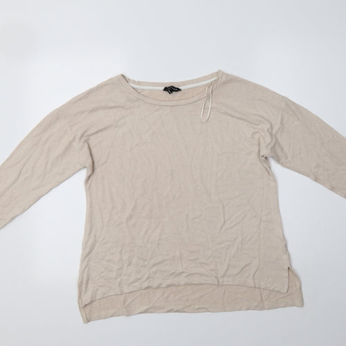 Peacocs Womens Beige Crew Neck  Polyester Pullover Jumper Size 12
