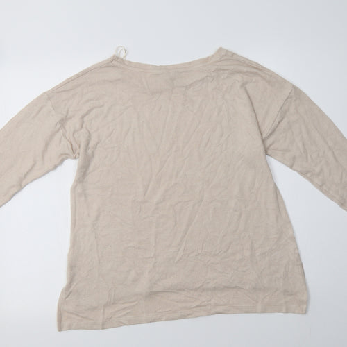 Peacocs Womens Beige Crew Neck  Polyester Pullover Jumper Size 12