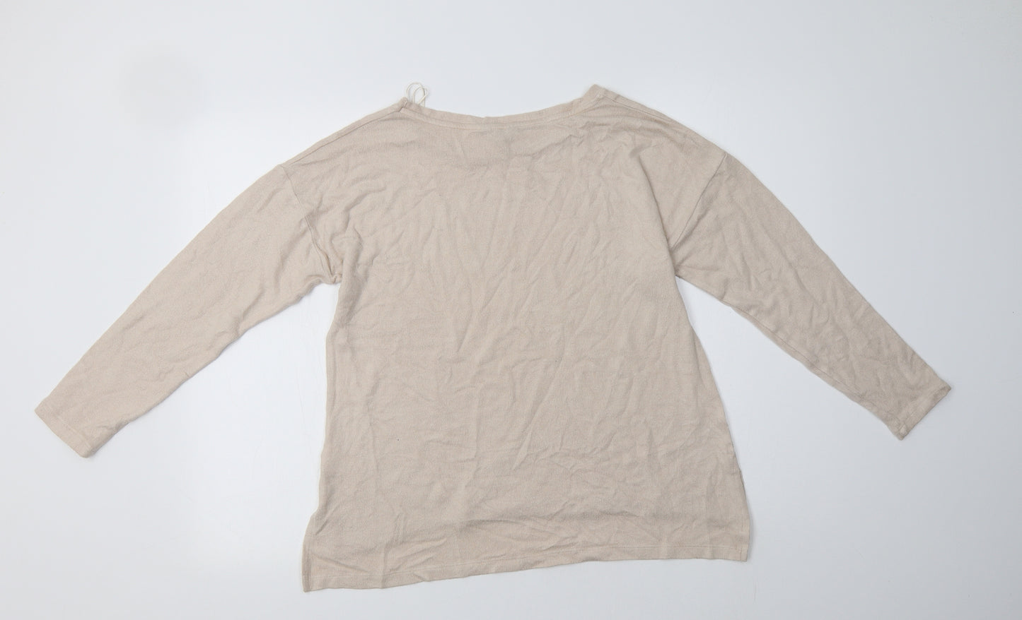 Peacocs Womens Beige Crew Neck  Polyester Pullover Jumper Size 12