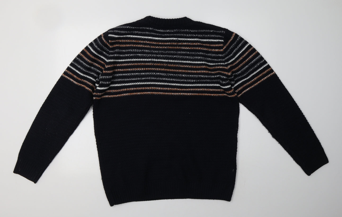 Matalan Mens Blue Crew Neck Striped Acrylic Pullover Jumper Size L
