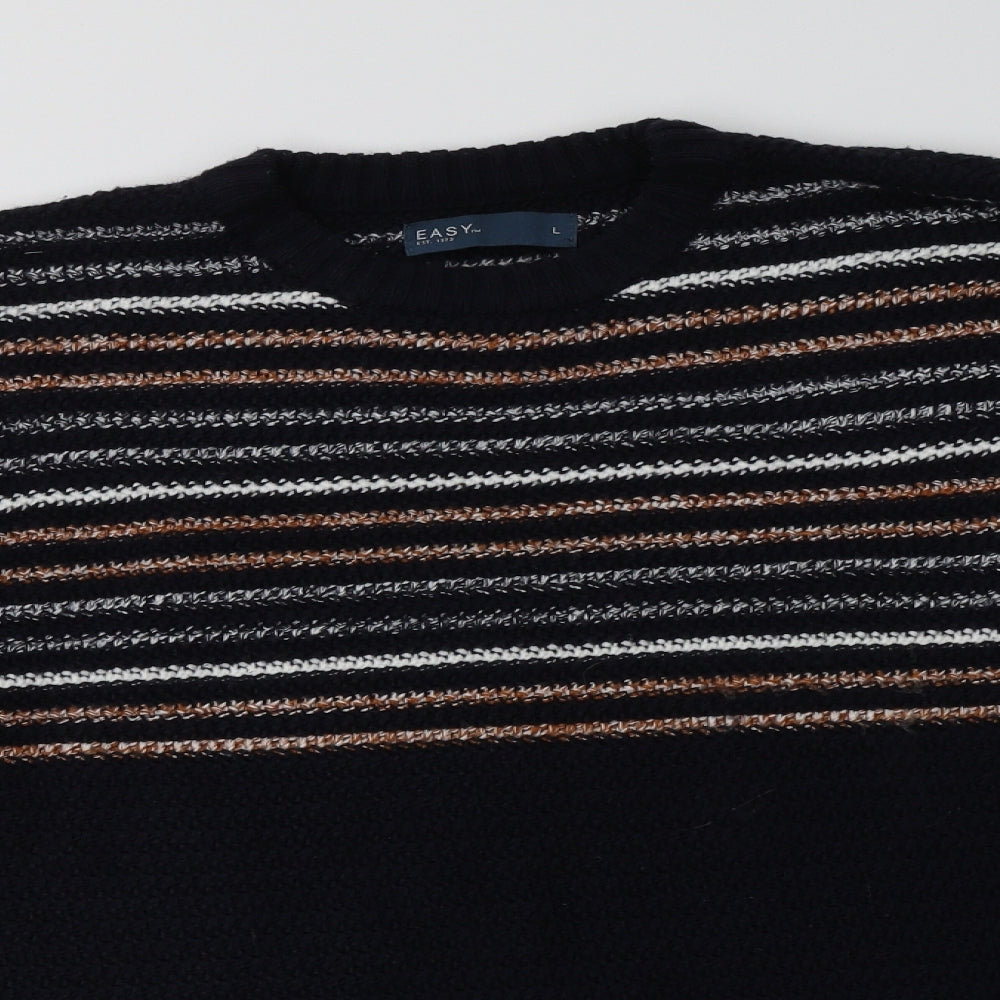 Matalan Mens Blue Crew Neck Striped Acrylic Pullover Jumper Size L