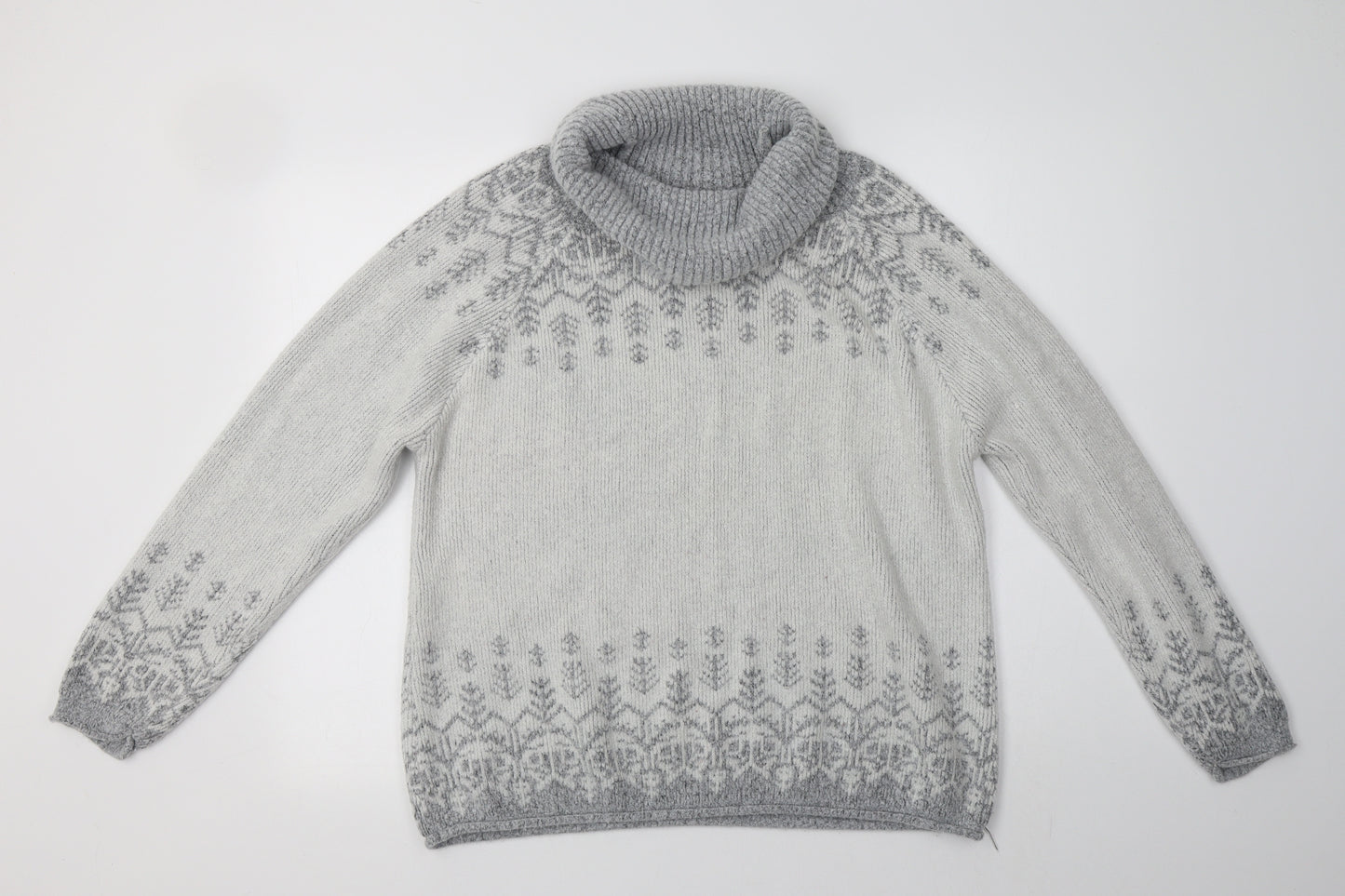 George Womens Grey Roll Neck Fair Isle Acrylic Pullover Jumper Size 18