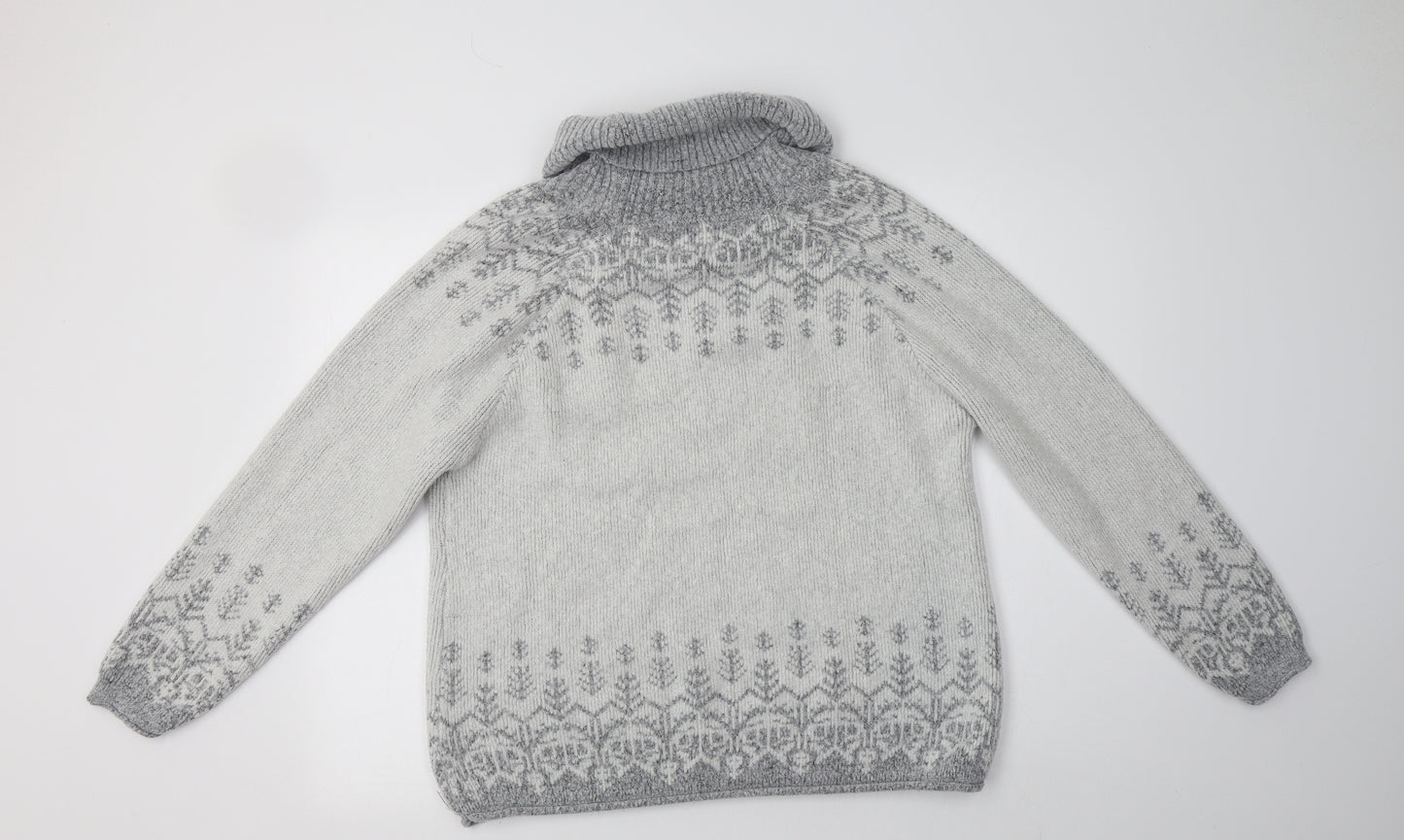 George Womens Grey Roll Neck Fair Isle Acrylic Pullover Jumper Size 18