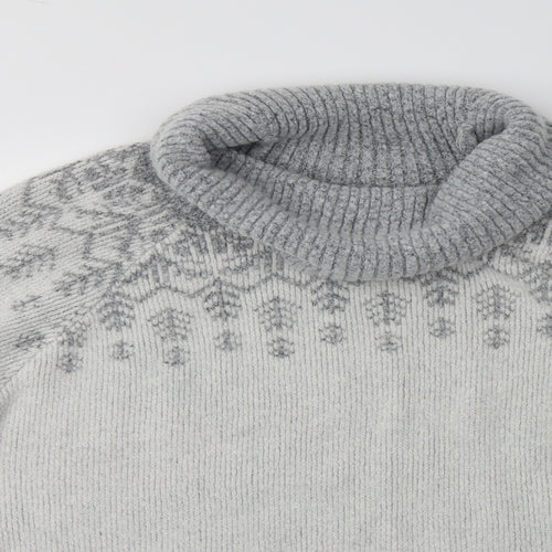 George Womens Grey Roll Neck Fair Isle Acrylic Pullover Jumper Size 18