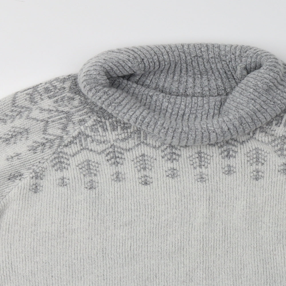 George Womens Grey Roll Neck Fair Isle Acrylic Pullover Jumper Size 18