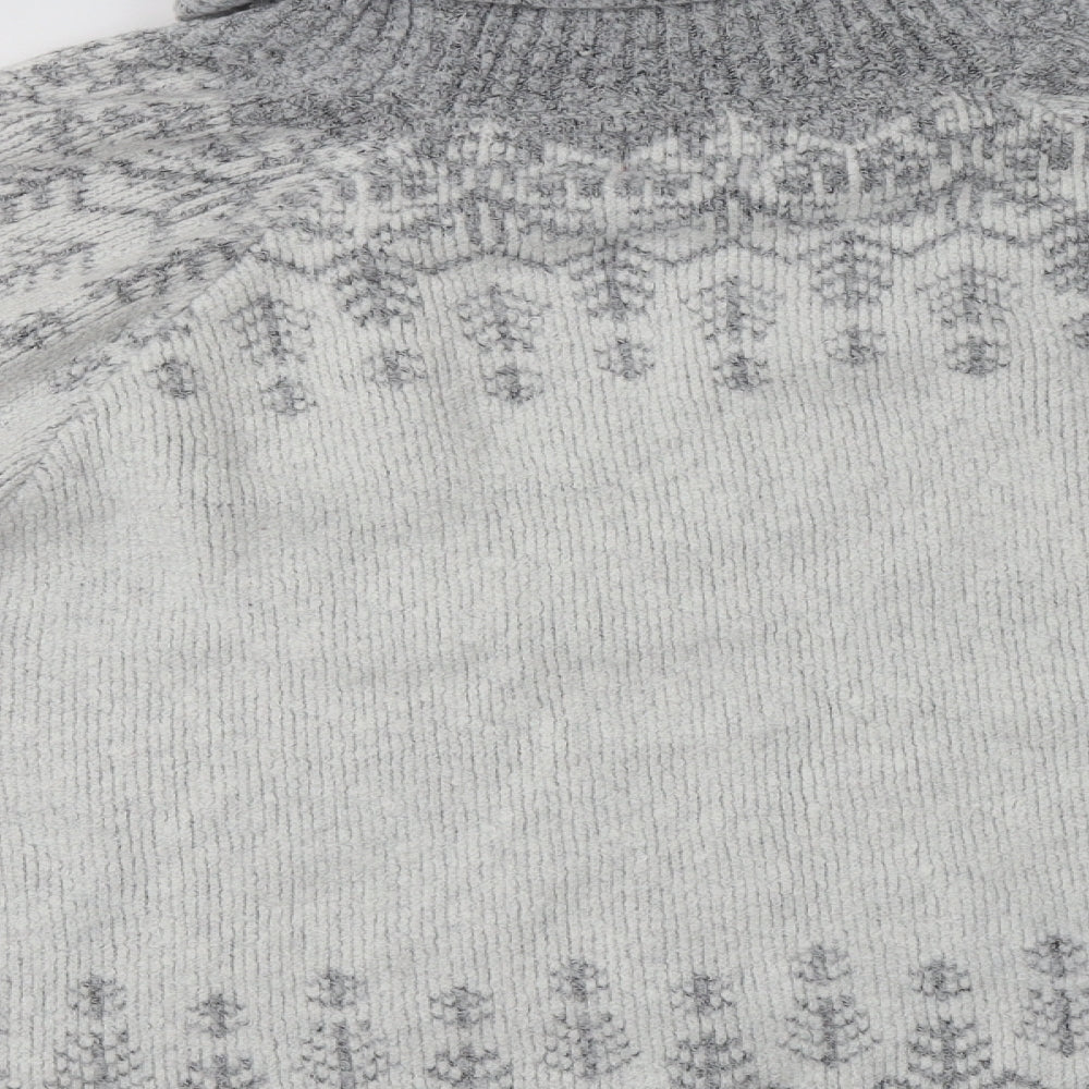 George Womens Grey Roll Neck Fair Isle Acrylic Pullover Jumper Size 18