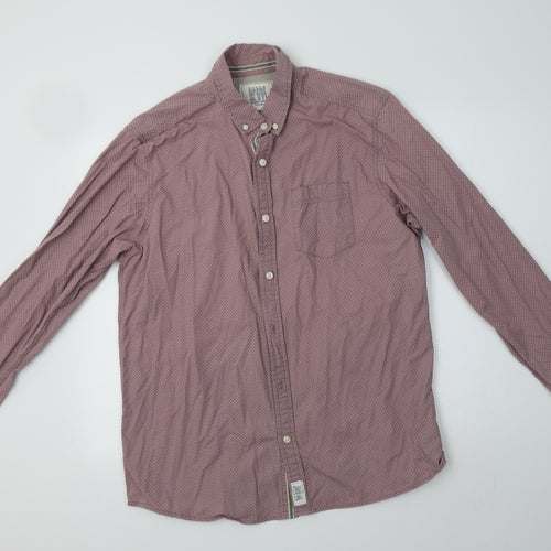George Mens Pink Polka Dot Cotton  Button-Up Size L Collared